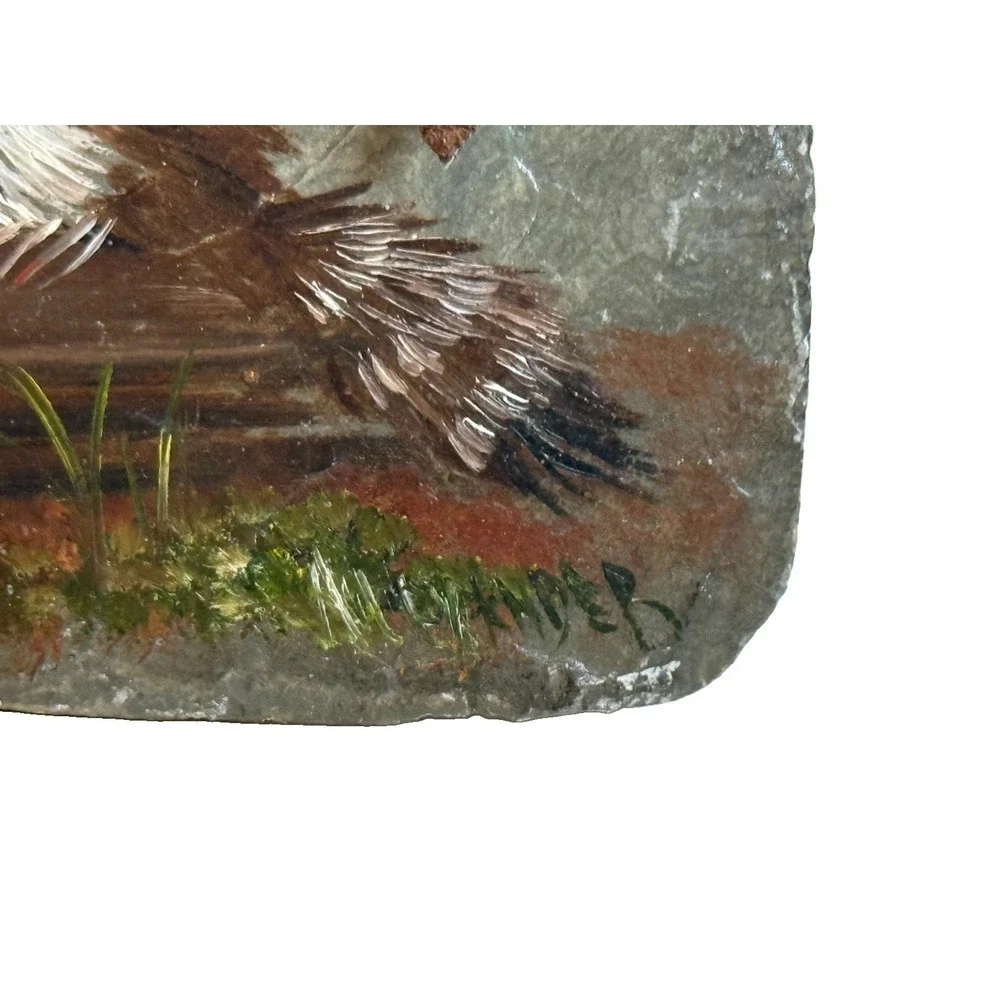 Vintage Mary Beth Alexander Raccoon Painted Slate Stone Wildlife Wall Art Plaque